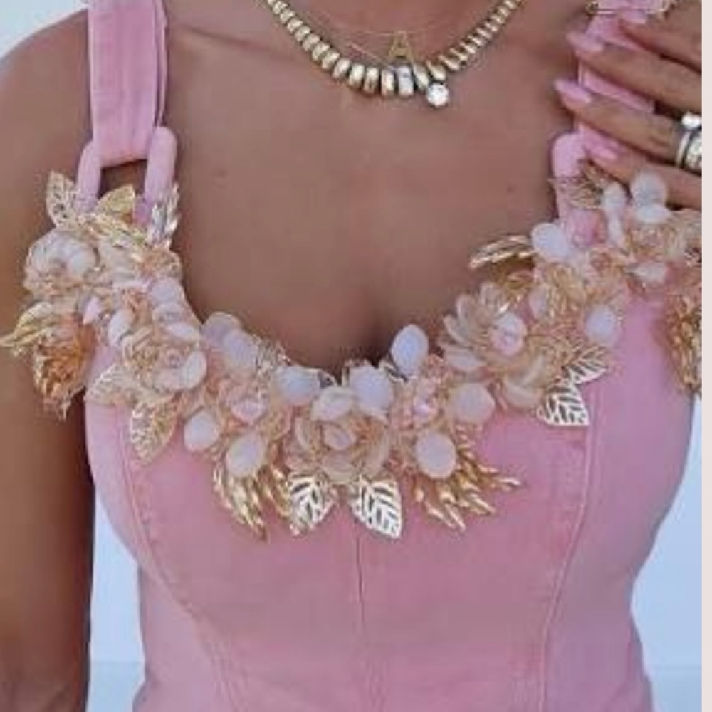 PatBO Pink Denim Mini Dress with Floral Accents🌸 - Picture 9 of 17